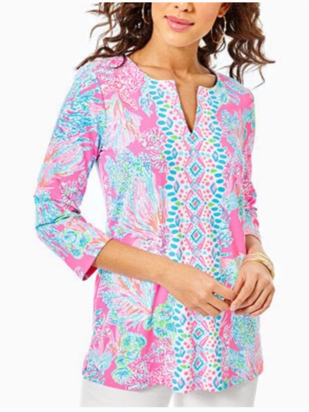 Lilly Pulitzer UPF 50+ Chilly Lilly Karina Tunic Top Prosecco Pink